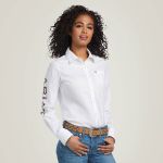 Camisa Ariat Feminina Team Kirby Stretch Shirt White Leopard logo - 10039457