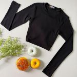 Cropped Preto Manga Longa