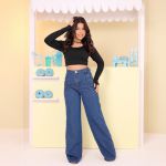 Calça Jeans Escura Wide Leg Brilho