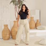 Calca Wide Leg Cargo Bege