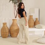 Calca Wide Leg Cargo Bege