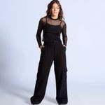 Calça wide leg cargo