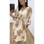 Vestido Ayla Folhagem Areia