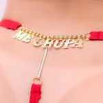 Calcinha Fio Dental Vermelho Frase Pronta Strass Yaffa