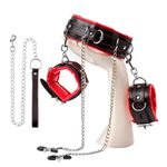 Kit Sado Com Algemas / Coleira - Prendedor De Mamilos + Guia