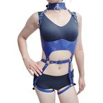 Harness Corporal Em Couro Com Cinta Liga Azul