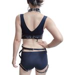 Harness Corporal Em Couro Com Cinta Liga Azul