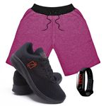 Kit Bermuda Moletom Masculina + Tenis Masculino Conforto + Relógio Digital [Rosa/PretoLaranja] 