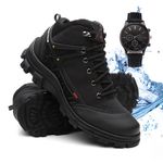 Coturno Masculino Aventura Bota Trilha REF 5000 Preto + Relógio Ponteiro- Lorenzzo Lopez