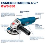 Esmerilhadeira Angular Gws 850 De 4 1/2' 850W 220V Com Maleta