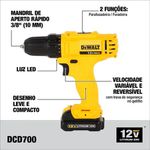 PARAFUSADEIRA/FURADEIRA MAX ION LITIO 10MM 12V DCD700C2BR DEWALT