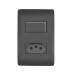 INTERRUPTOR SIMPLES + TOMADA HABITAT BLACK PADRÃO 2P+T 10A 250V 4061 FAME