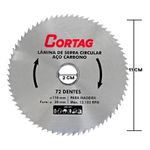 DISCO DE SERRA CIRCULAR 110MM(4.3/8)X20MM 72D 61347 CORTAG