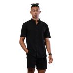 Conjunto Camiseta Linho e Bermuda Linho Liso Preto