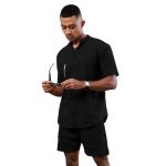 Conjunto Camiseta Linho e Bermuda Linho Liso Preto