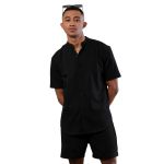 Conjunto Camiseta Linho e Bermuda Linho Liso Preto