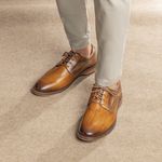 Sapato Masculino Derby Sola De Couro com Borracha Look Caramelo