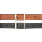 Cinto Masculino em Couro Dupla Face 4 Cm Largura - Preto / Caramelo