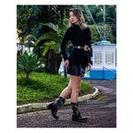 Bota Texana Feminina Bico Quadrado Preta Bordada