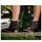 Botina Texana Feminina Preta Com Rosa 