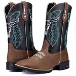 Bota Texana Masculina Bico Quadrado Couro