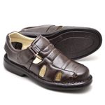 Sandália Comfort Masculino em Couro Café 3601