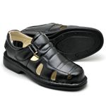 Sandália Comfort Masculino em Couro Preto 3601