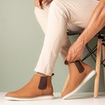 Botina Comfort Masculina Couro Rústico Ransterine Castor