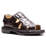 Sandália Comfort Ransterine Masculino em Couro Café