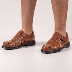 Sandália Comfort Ransterine Masculino em Couro Caramelo
