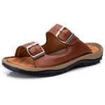 Chinelo Comfort Ransterine Comfort Masculino em Couro Caramelo