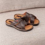 Chinelo Comfort Ransterine Masculino em Couro Café