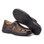 Sandália Comfort Masculino em Couro Café