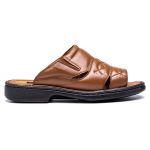 Chinelo Comfort Ransterine Masculino em Couro Caramelo