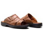 Chinelo Comfort Ransterine Masculino em Couro Caramelo