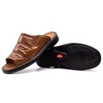 Chinelo Comfort Ransterine Masculino em Couro Caramelo