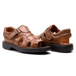 Sandália Comfort Ransterine Masculino em Couro Caramelo