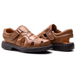 Sandália Comfort Ransterine Masculino em Couro Caramelo