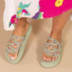 Sandália Papete Com Pedraria Snake Rast Shoes Confort – Off White