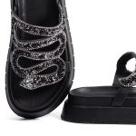 Sandália Papete Com Pedraria Snake Rast Shoes Luxo – Preto