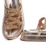 Sandália Papete Com Pedraria Snake Rast Shoes Luxo – Dourado
