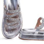 Sandália Papete Com Pedraria Snake Rast Shoes Luxo – Prata