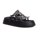 Sandália Papete Com Pedraria Snake Rast Shoes Luxo – Preto