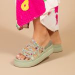 Sandália Papete Com Pedraria Snake Rast Shoes Confort – Off White