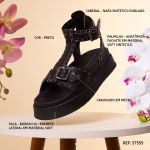 Sandália Flatform Com Spikes Rast Shoes Confort – Preta