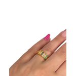 Anel Tela Colorida Zircônia Banhado A Ouro 18k