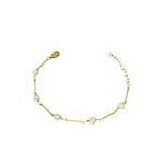 Pulseira Três Corações Pérola Palito Banhado A Ouro 18K