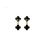 Brinco Trevo Preto Virgínia Banhado a Ouro 18K