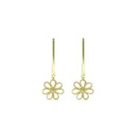 Brinco Flor Base Escovada Palito Strass Banhado a Ouro 18K