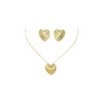 Conjunto Coração Pontilhado Banhado A Ouro 18K